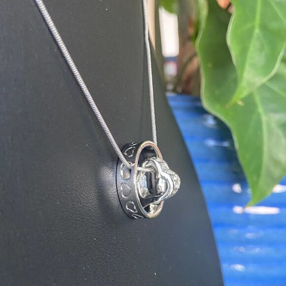 Silver Encircled Heart Swarovski Crystals Necklace - Picture 8 of 12